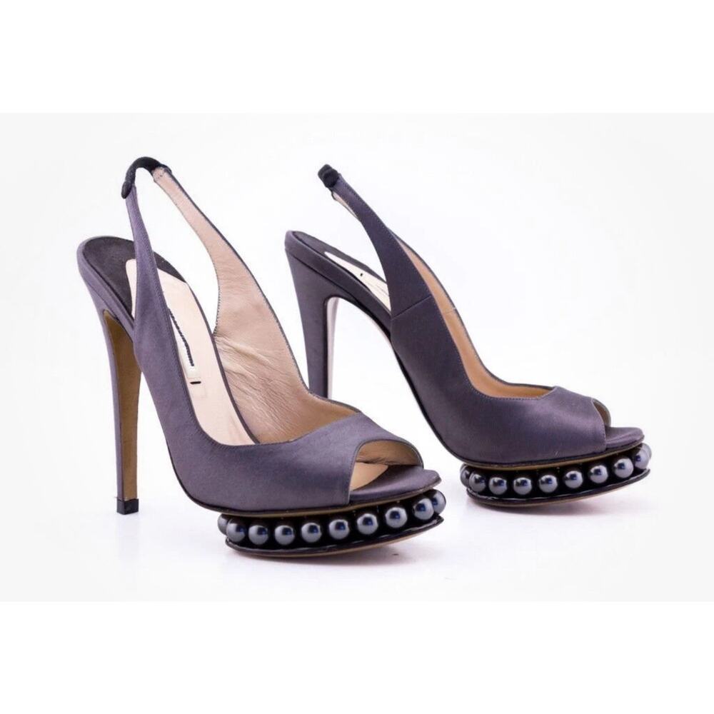 NICHOLAS KIRKWOOD shoes platforms platform pearl grey satin peep toe 36.5 37